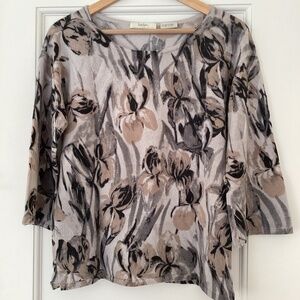 Neiman Marcus Cashmere Collection 100% Cashmere Flower Print Sweater 3/4 Sleeve